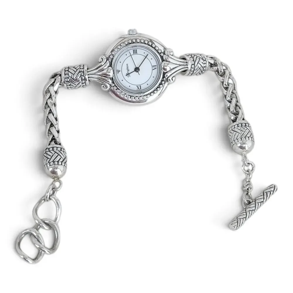 Brighton Calgary Watch Silver Braided Chain Toggle Clasp Round Face Retired